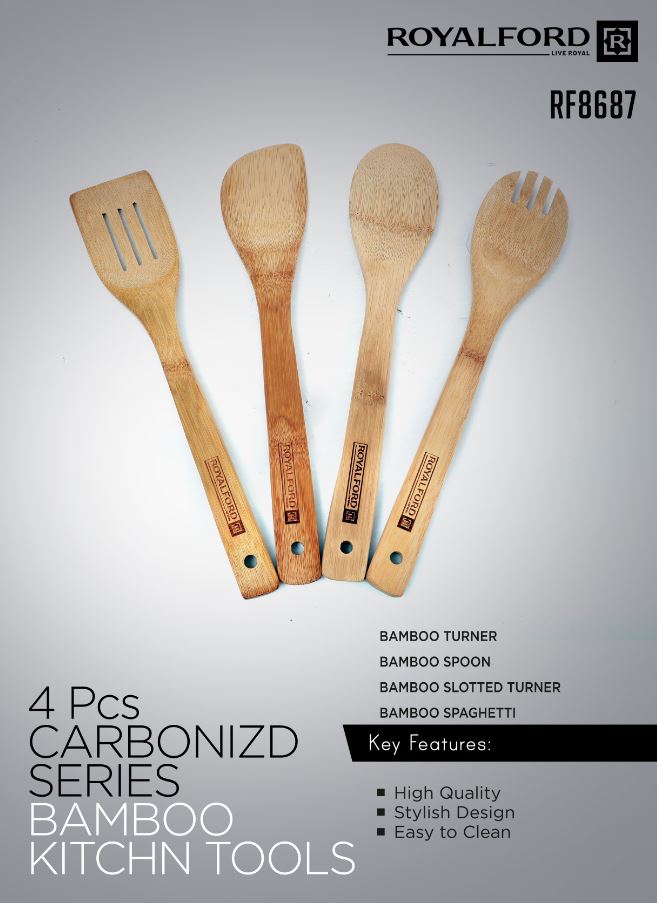 '4Pc Carbonizd Bamboo Kitchn Tools