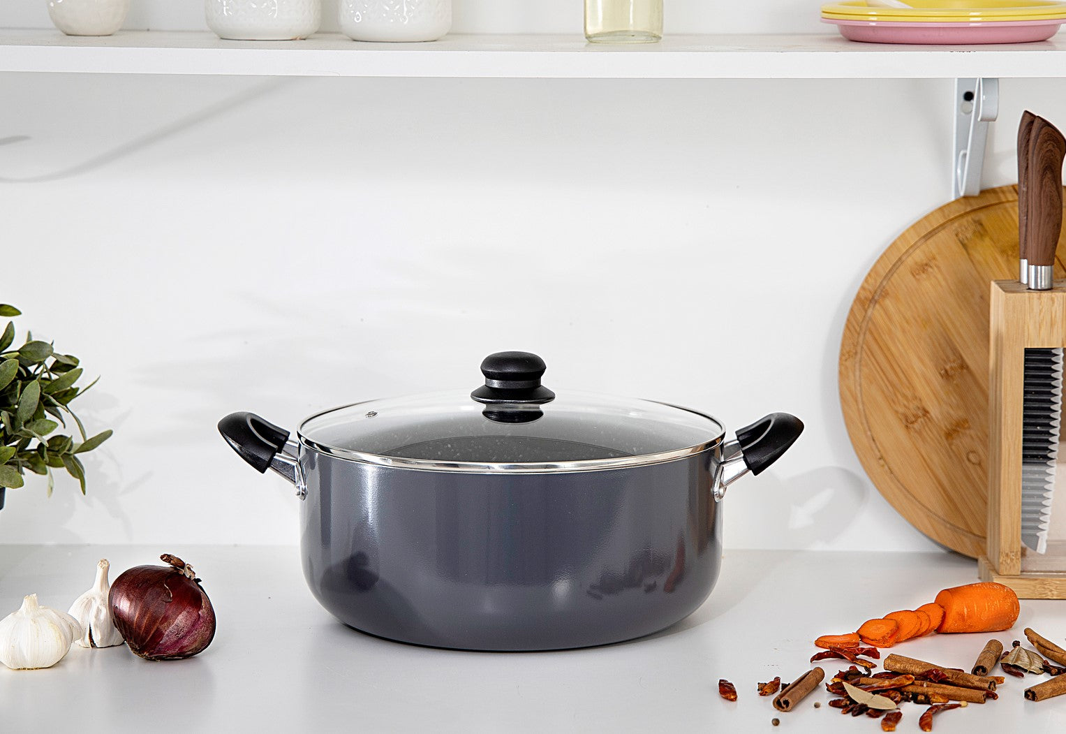 24cm Non-Stick Casserole Stock Pot with Glass Lid