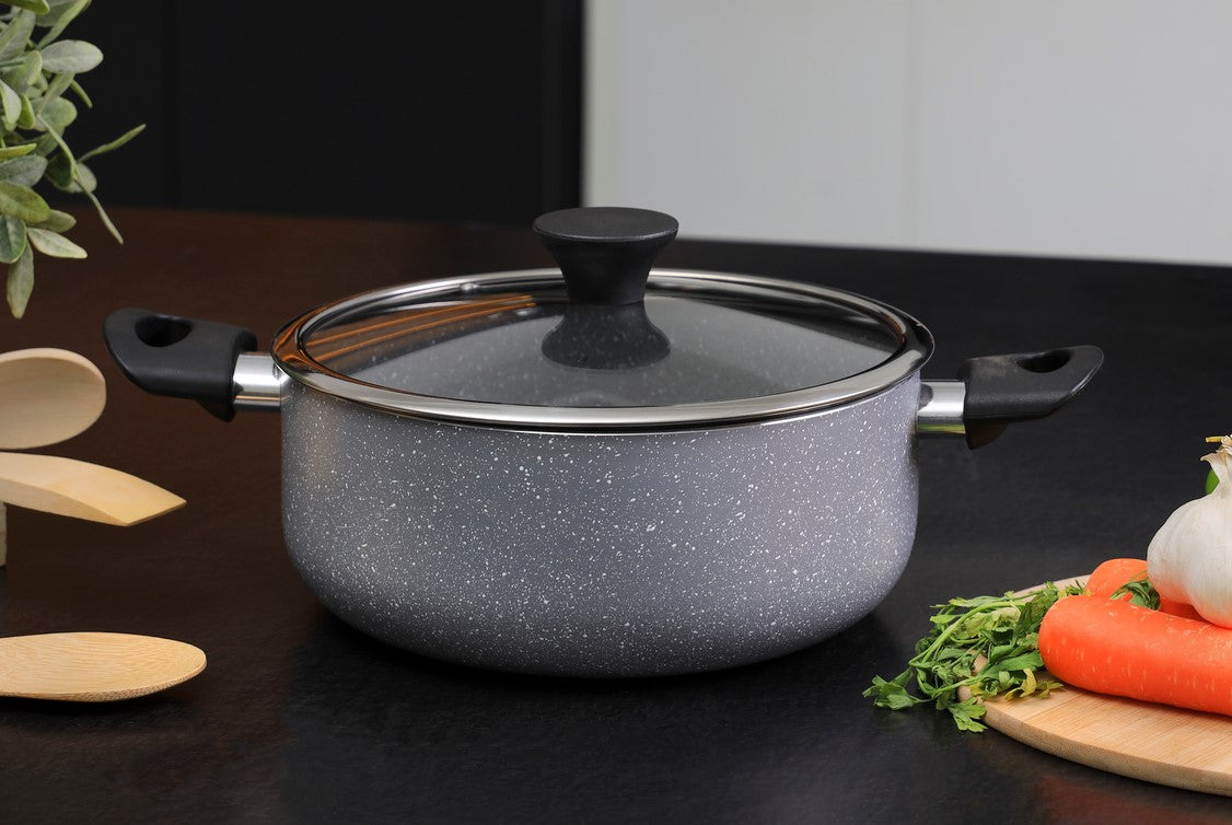 '24CM GraniteCoted Casserole/Glass Lid1X4