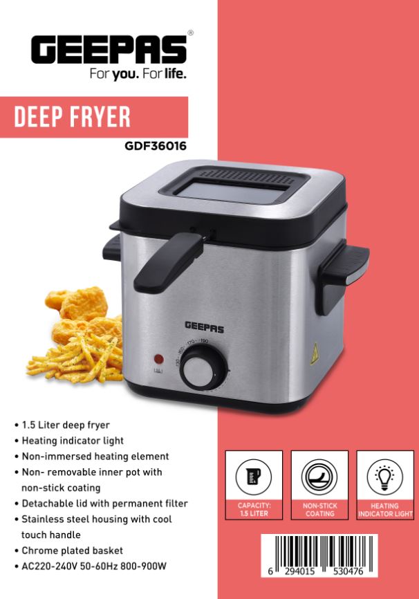 DEEP FRYER 900W, 1.5L-GEEPAS-MODEL-GDF36016