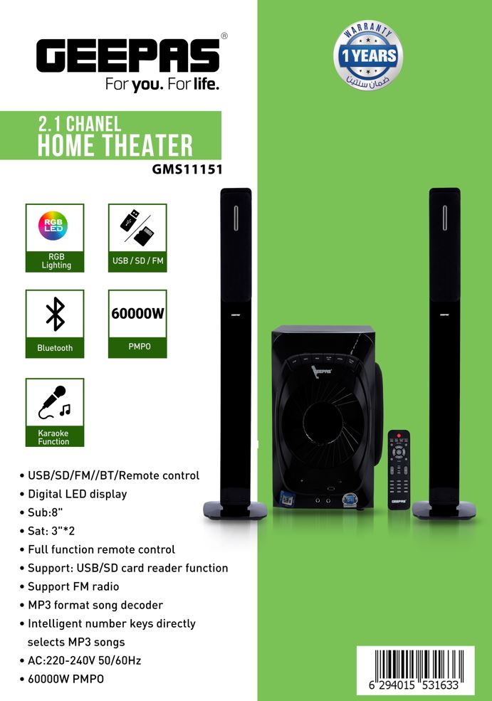 2.1 PROFESSIONAL SPEAKER SYSTEM-GEEPAS-MODEL-GMS11151