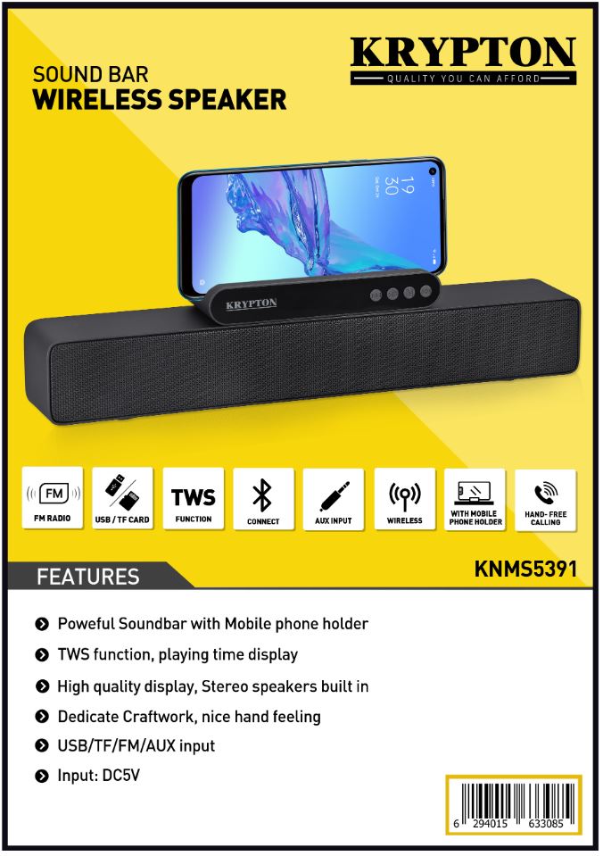 SOUND BAR WIRELESS WITH BLUETOOTH , USB-KRYPTON-MODEL-KNMS5391