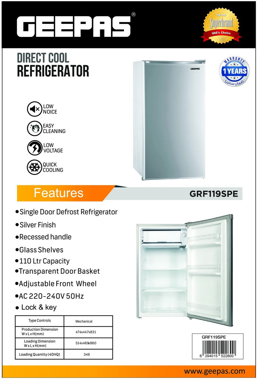 110L Direct Cool Single Door Refrigerator