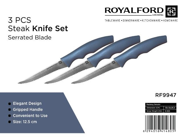 3Pc 12.5cm Steak Knife Set Serrated Blade
